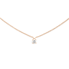A delicate rose gold necklace featuring a fine chain and a single petite white cubic zirconia solitaire pendant, designed for a minimalist and elegant look.