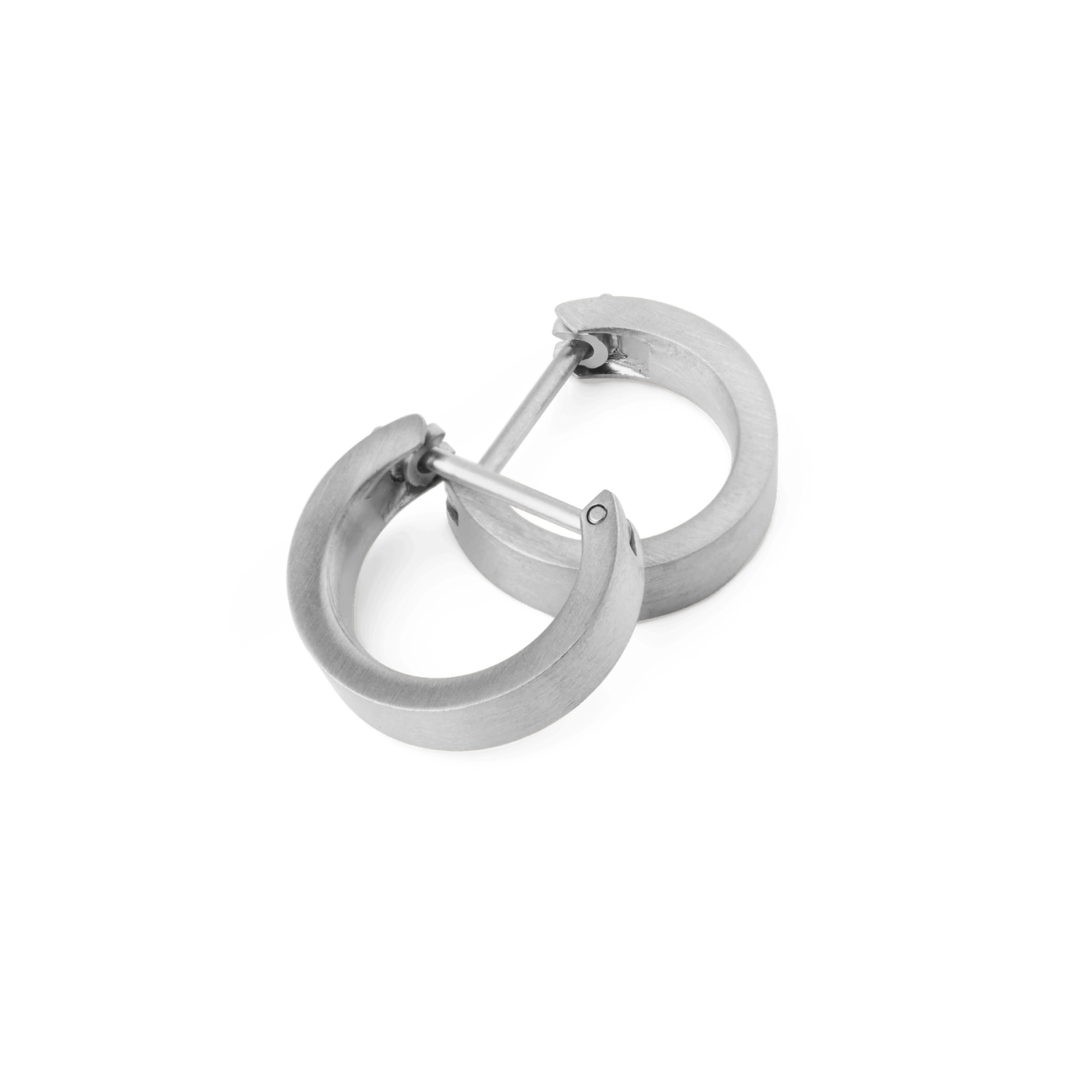 Line Earring Brushed Silver 3.5mm hoops shown with their latch-back closures open, highlighting the softly brushed silver finish and minimalist, modern design.