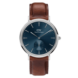 Classic Multi-Eye St Mawes Arctic Silver men's watch with a deep blue dial, silver round case, minimalist markers, and a brown genuine leather strap, featuring a multi-eye chronograph design.