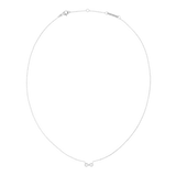Fine silver chain necklace featuring a minimalist infinity pendant set with white cubic zirconia crystals, designed for everyday wear and easy layering.