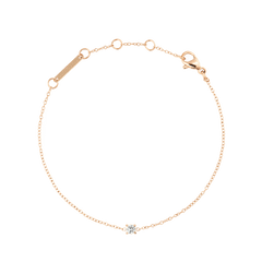 Delicate rose gold bracelet with a fine adjustable chain, featuring a single white cubic zirconia crystal in a minimal setting at the centre.
