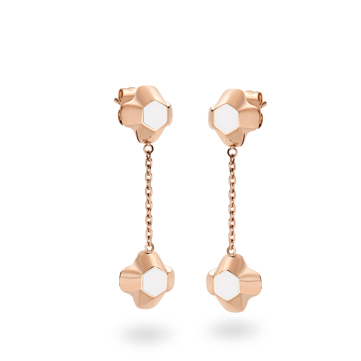 North Star Earrings Drop White Enamel Rose Gold