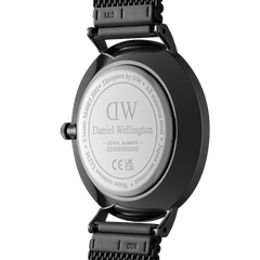 Back view of the Classic Multi-Eye Ashfield Onyx men's watch showing the stainless steel case, engraved branding, and black mesh strap with secure clasp.