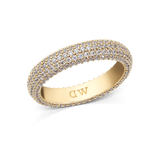 Gold Pavé Ring 5 mm featuring a wide band set with rows of sparkling white cubic zirconia crystals, showcasing a bold and elegant design suitable for everyday wear or special occasions.