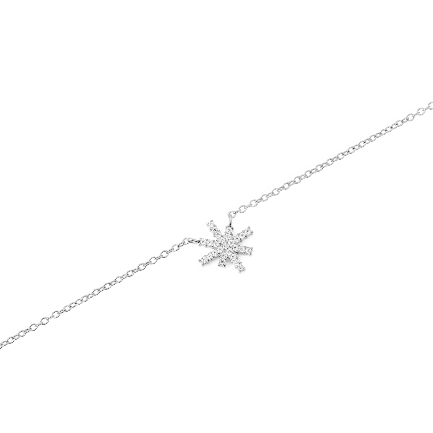 Close-up of the Mirelle Star Necklace Silver showing the star-shaped pendant set with sparkling white cubic zirconia stones on a fine silver chain, highlighting its delicate and modern design.