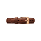 St Mawes Strap Rose Gold showcases a smooth brown leather watch strap with a polished rose gold buckle and neat stitching, designed for a classic and versatile look.