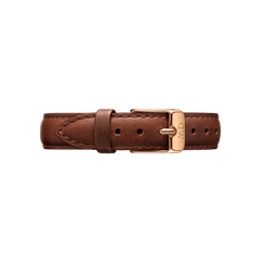 St Mawes Strap Rose Gold showcases a smooth brown leather watch strap with a polished rose gold buckle and neat stitching, designed for a classic and versatile look.