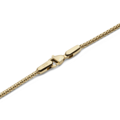 Detail of the Tide Mesh Necklace Gold 1.8 showing the polished gold lobster clasp and fine mesh chain, highlighting the secure fastening and quality craftsmanship.