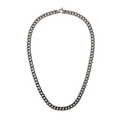 Ellipse Cuban Chain Necklace Graphite featuring chunky Cuban links and a matte graphite finish, crafted from stainless steel with a secure lobster clasp.