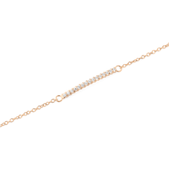 Close-up of the Mirelle Eternity Bracelet Rose Gold, highlighting the slim rose gold chain and the central bar set with sparkling white cubic zirconia crystals for a refined, minimalist look.