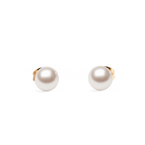 A pair of Pearl Stud Earring Rose Gold featuring luminous white Swarovski glass pearls set in slim rose gold mounts, shown against a plain background to highlight their minimalist and elegant design.