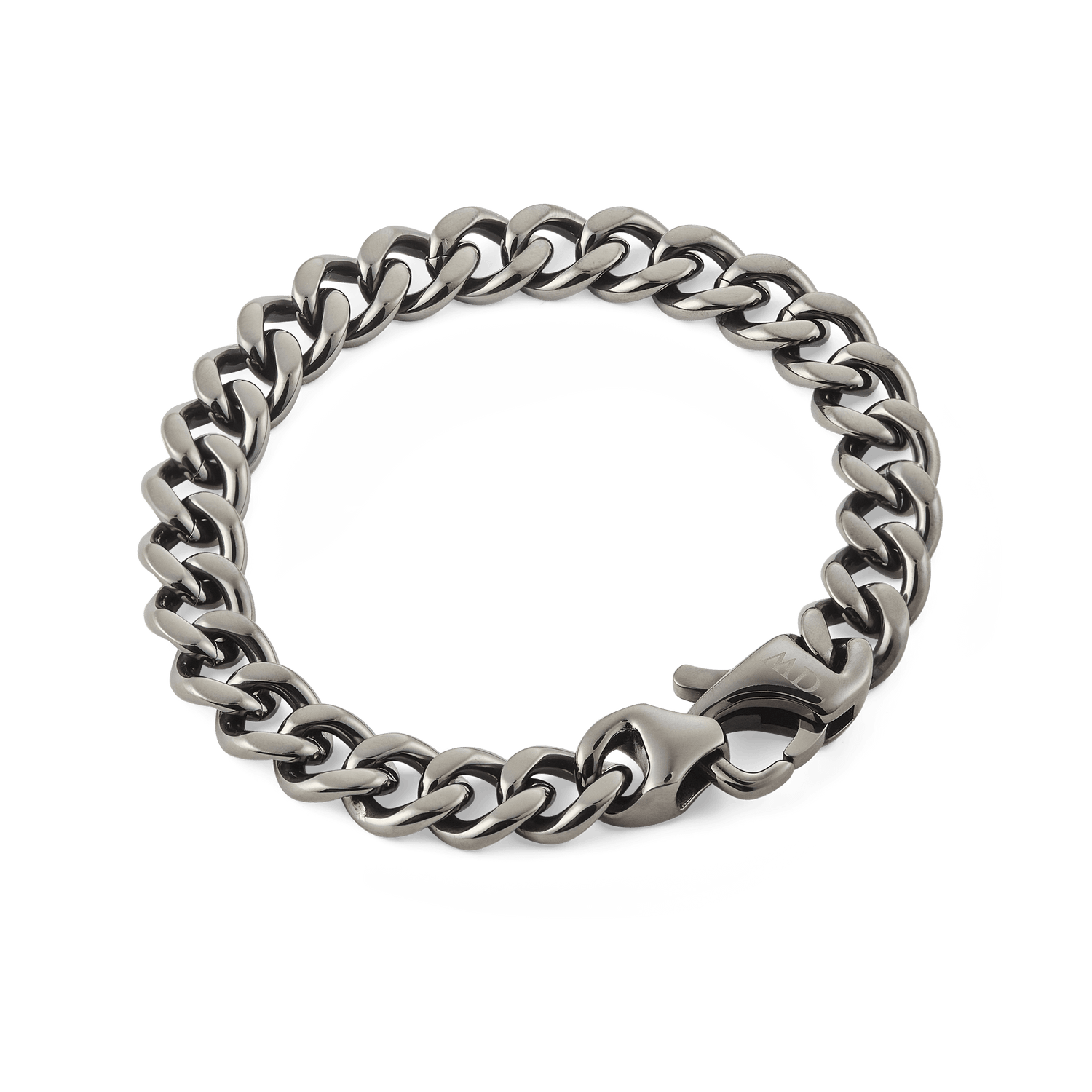 Ellipse Cuban Chain Bracelet Graphite featuring bold, polished graphite-finished links and a secure lobster clasp, designed for a modern and versatile men's accessory.
