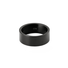 Line Ring Brushed Graphite 8mm with a wide, matte brushed graphite band and polished interior, showcasing a minimalist unisex design crafted from stainless steel.