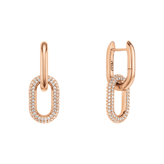 Crystal Link Earrings Rose Gold featuring chunky rose gold plated links adorned with sparkling cubic zirconia crystals, shown with a secure clasp and modern, versatile design.