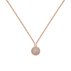 Rose gold Pavé Crystal Pendant Necklace featuring a fine chain and a sparkling pavé sphere pendant set with cubic zirconia crystals, designed for a refined and modern look.