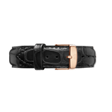 Pressed croc black leather Reading Strap Rose Gold with a rose gold buckle, showing textured detailing and a classic, versatile style suitable for both men’s and women’s watches.