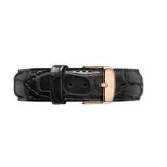 Pressed croc black leather Reading Strap Rose Gold with a rose gold buckle, showing textured detailing and a classic, versatile style suitable for both men’s and women’s watches.