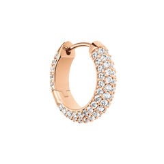Rose gold hoop earring featuring a pavé setting with closely set cubic zirconia crystals, highlighting its petite size and refined shimmer.