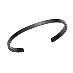 Classic Bracelet in matte black stainless steel with engraved Daniel Wellington branding, featuring a curved open cuff design and minimalist style for men and women.
