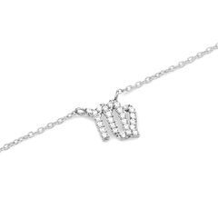 Silver chain necklace featuring a Virgo zodiac pendant adorned with hand-set crystals, offering a sparkling and refined look.