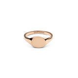 Classic Mini Signet Ring Rose Gold featuring a slim, minimalist band and a polished, flat oval top with a soft rose gold finish, shown on a plain background.