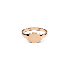 Classic Mini Signet Ring Rose Gold featuring a slim, minimalist band and a polished, flat oval top with a soft rose gold finish, shown on a plain background.