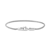 Slim silver mesh bracelet with a lobster clasp, crafted from stainless steel and designed for a comfortable, adjustable fit.