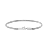 Slim silver mesh bracelet with a lobster clasp, featuring a minimalist design and a refined sterling finish suitable for both men and women.