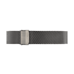Graphite Mesh Strap in a deep graphite tone with a fine woven 21mm stainless steel mesh design and a secure folded clasp, offering a modern and comfortable look for men’s watches.