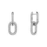 Crystal Link Earrings Silver featuring a chunky chain-inspired design with polished silver finish and sparkling cubic zirconia accents, shown in a pair with secure clasps.