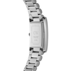Bound 3-Link Silver watch showing the stainless steel case back, engraved details, and three-link silver bracelet, highlighting its durable construction and Japanese movement.
