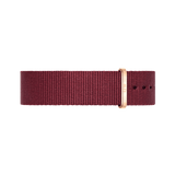 Roselyn Strap Rose Gold features a deep ruby red NATO style polyester band with a rose gold buckle, designed for a secure and stylish fit on a range of watches.