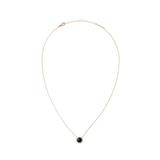 Rose gold necklace with a fine adjustable chain featuring a round black agate pendant framed by white cubic zirconia crystals, designed for a minimal and elegant look.