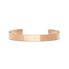 Minimalist Line Cuff Brushed Rose Gold bracelet with a brushed rose gold finish, featuring a slim open cuff design crafted from stainless steel, shown against a plain background.