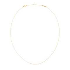 Delicate gold necklace with a slim chain and a fixed bar pendant set with white cubic zirconia stones, featuring an adjustable clasp for a custom fit.
