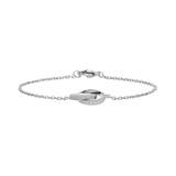 Elan Unity Bracelet Silver with two interlocking rings on a fine silver chain, featuring a polished stainless steel finish and a secure clasp for comfortable, everyday wear.