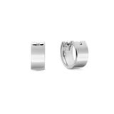 A pair of Daniel Wellington Line Earring Polished Silver 5.5mm hoop earrings with a squared silhouette and a high-shine, mirror-polished finish, shown from the front and side to highlight their minimalist design and secure latch-back closure.