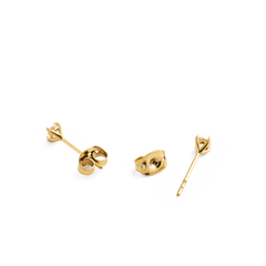 Back view of Mirelle Solitaire Stud Earring Gold, showing the gold butterfly backs and slim posts, crafted from stainless steel with PVD gold plating for secure and comfortable wear.