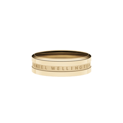 Elan Ring Gold featuring a minimalist band silhouette, polished gold finish and engraved Daniel Wellington logo, shown against a plain background.