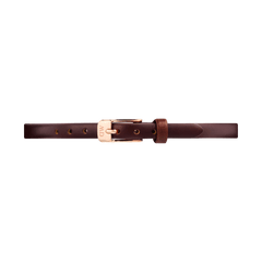 Pressed St Mawes Strap Rose Gold features a slim brown genuine leather band with a polished rose gold pin buckle, designed for petite watch cases and suitable for both casual and formal styling.