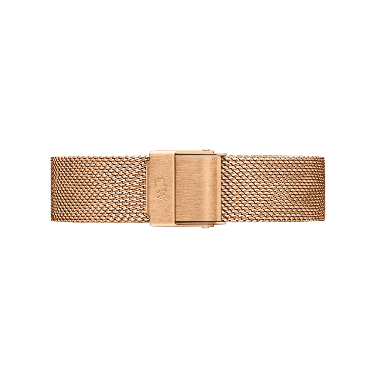 Melrose Strap Rose Gold mesh watch strap in a warm rose gold finish, featuring a fine mesh pattern and a matching fold-over clasp for a modern, seamless look.