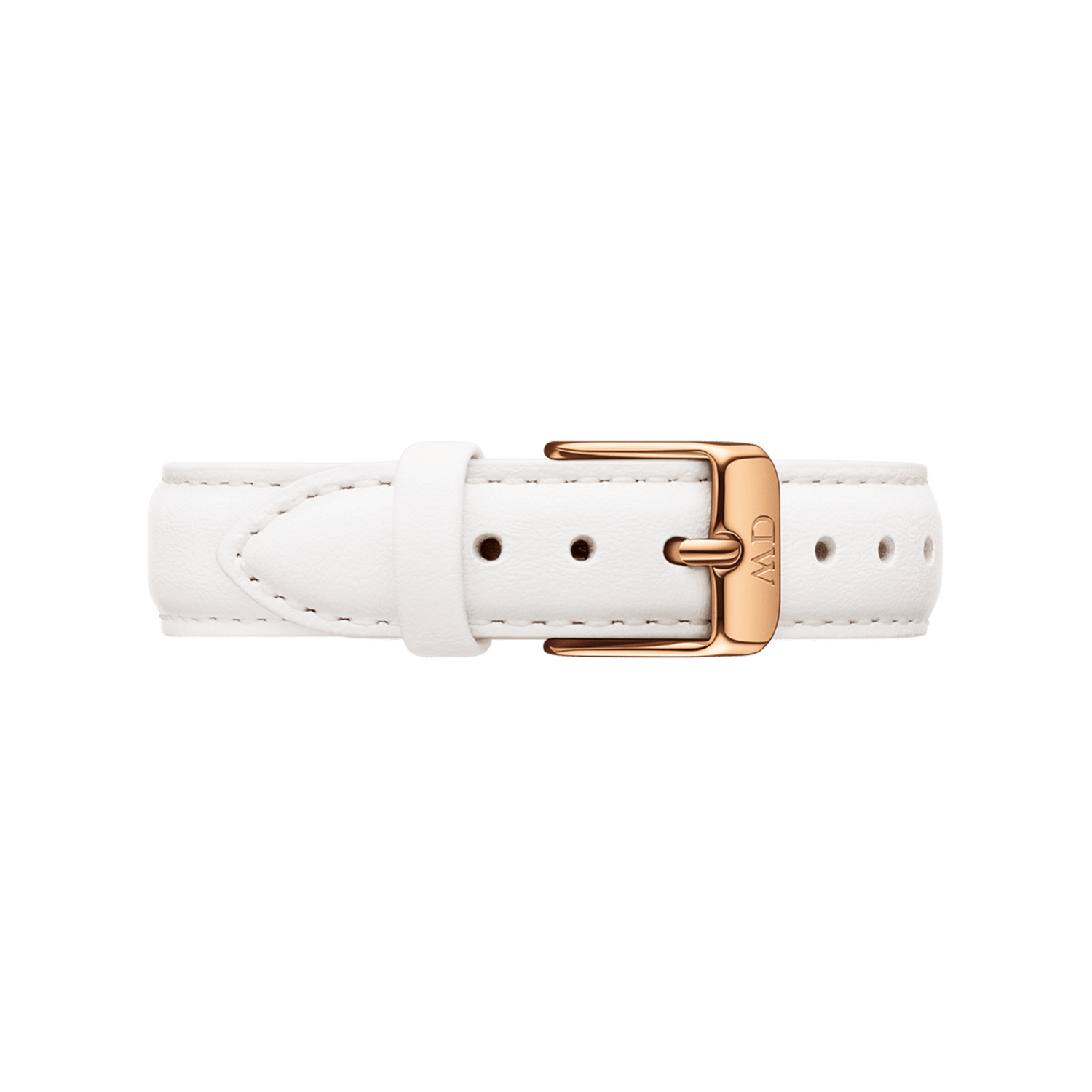 Bondi Strap Silver in white genuine leather with a rose gold buckle, featuring fine stitching and an adjustable design for classic or petite watches.