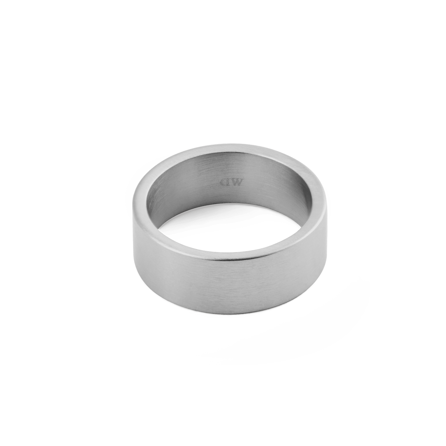 Line Ring Brushed Silver 8mm with a wide brushed silver band, minimalist profile, and smooth polished inner curve, crafted from stainless steel for a modern and versatile look.