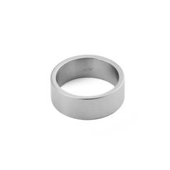 Line Ring Brushed Silver 8mm with a wide brushed silver band, minimalist profile, and smooth polished inner curve, crafted from stainless steel for a modern and versatile look.