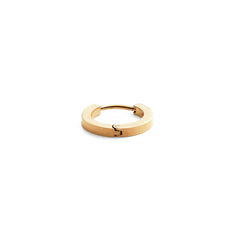 Petite gold hoop earring with a minimalist design and warm gold tone, crafted from stainless steel with PVD gold plating and a secure clasp.