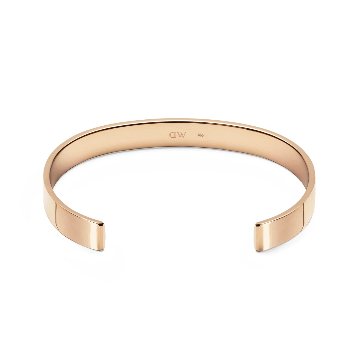 Polished rose gold Line Cuff bracelet with a smooth, open-ended design and subtle inner engraving, crafted from stainless steel for a refined and modern look.
