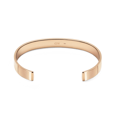 Polished rose gold Line Cuff bracelet with a smooth, open-ended design and subtle inner engraving, crafted from stainless steel for a refined and modern look.