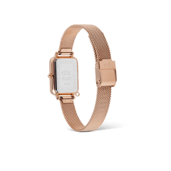 Rear view of the Quadro Crystal Zodiac Melrose Set, highlighting the rose gold stainless steel mesh strap, secure clasp, and the engraved case back for a refined finish.