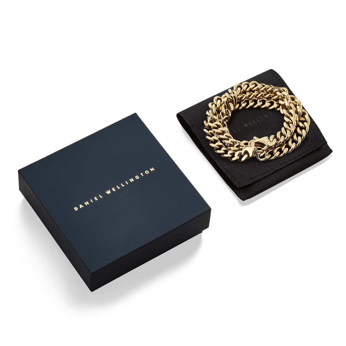 Ellipse Cuban Chain Necklace Gold presented in a Daniel Wellington gift box, featuring chunky polished links and a secure lobster clasp, ideal for gifting or adding a statement piece to your jewellery collection.