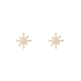 Pair of Mirelle Star Earring Gold stud earrings featuring a starburst design with white cubic zirconia crystals set in polished gold, shown against a plain background.